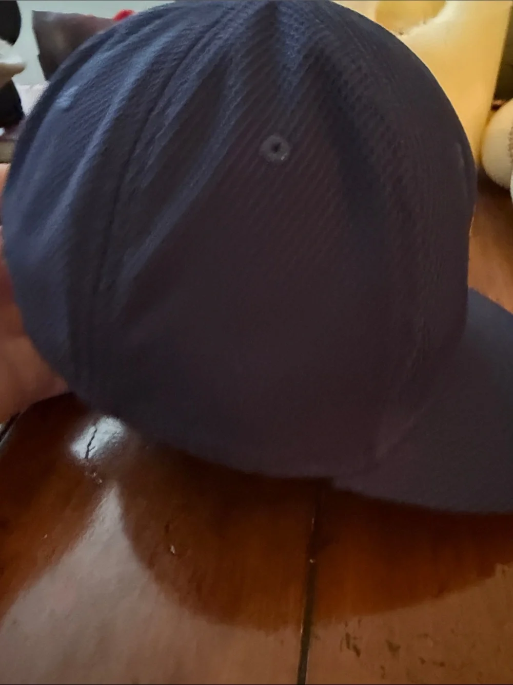 Men's Navy Blue Baseball-Style Swim Cap with Red and White Eagle Logo